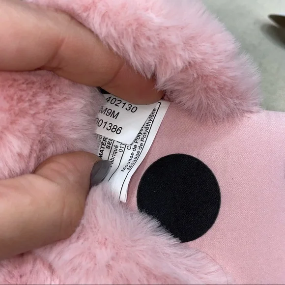 Victoria's Secret NWOT! Signature Pink/Black Satin Polka Dot Faux Fur Slippers - Picture 7 of 8